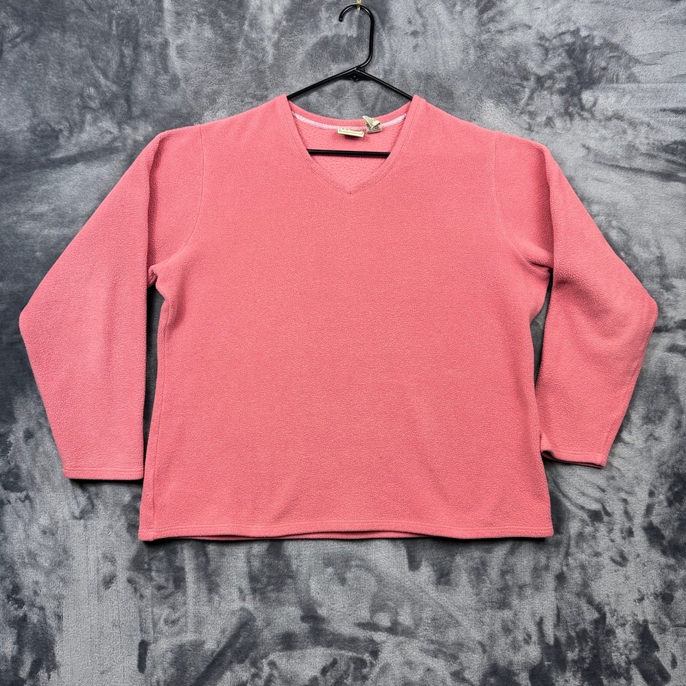 L.L. Bean Fleece Pullover Top Womens 1X Pink V-Neck Long Sleeve Soft Layering